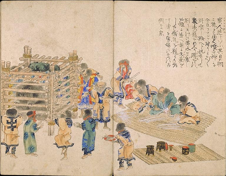 クマを送る儀式の様子（『蝦夷島奇観』） | AKARENGA(あかれんが)